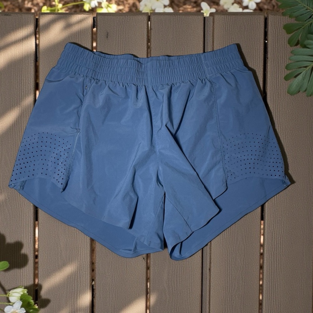 Athleta Blue Athletic Shorts with Perforated Side Panels